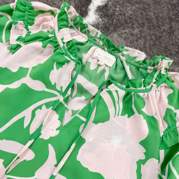 Melloday Floral Tie Neck Blouse Small - Picture 3 of 9